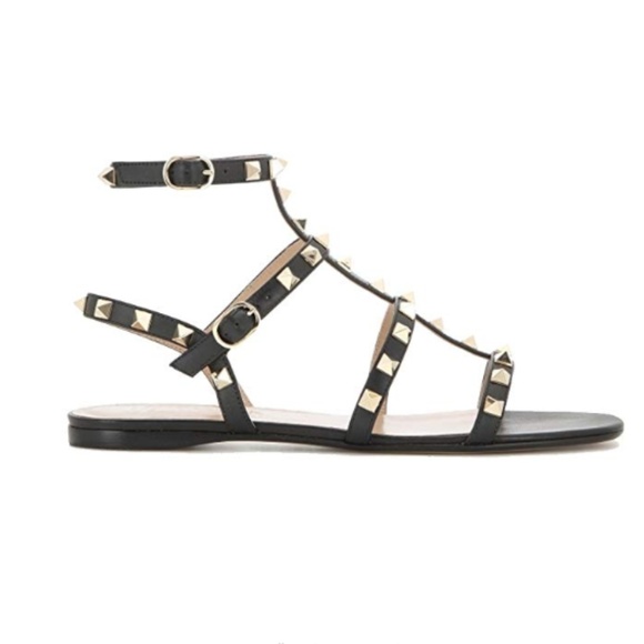 Shoes - Studded Summer T Strap Sandals Flats Vacation
